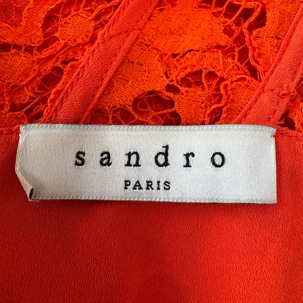 Sandro Paris Riviera Lace Dress in Tangerine Orange size 2 Medium $455 - Picture 4 of 15